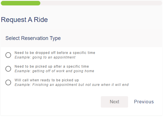How to schedule an On Demand Ride from Bayway: Step 2, reservation type