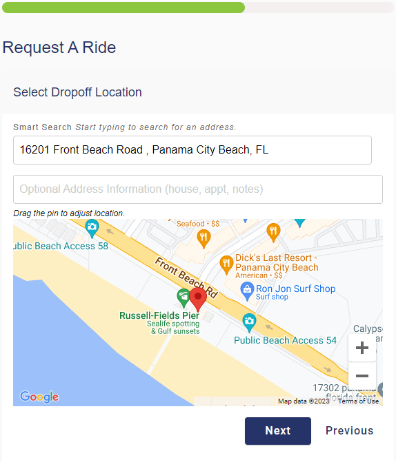 How to schedule an On Demand Ride from Bayway: Step 4, pick up location