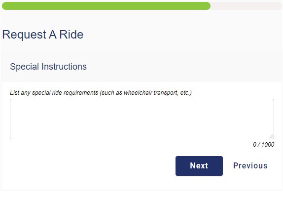 How to schedule an On Demand Ride from Bayway: Step 6, Special Instructions